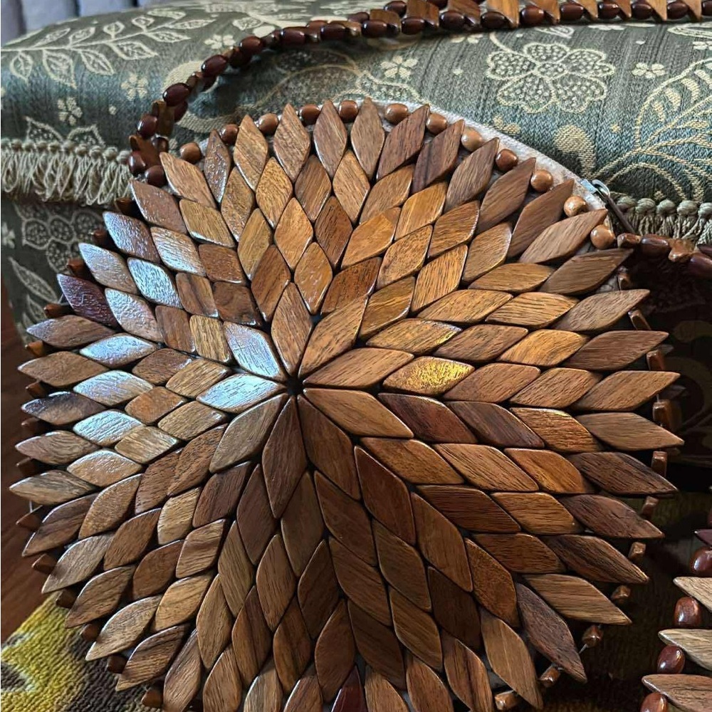 Handcrafted Vintage Wooden Leaf Pattern Handbag